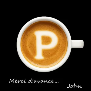 Tasse de café avec un P symbolisant Paisible de John FRANCEY